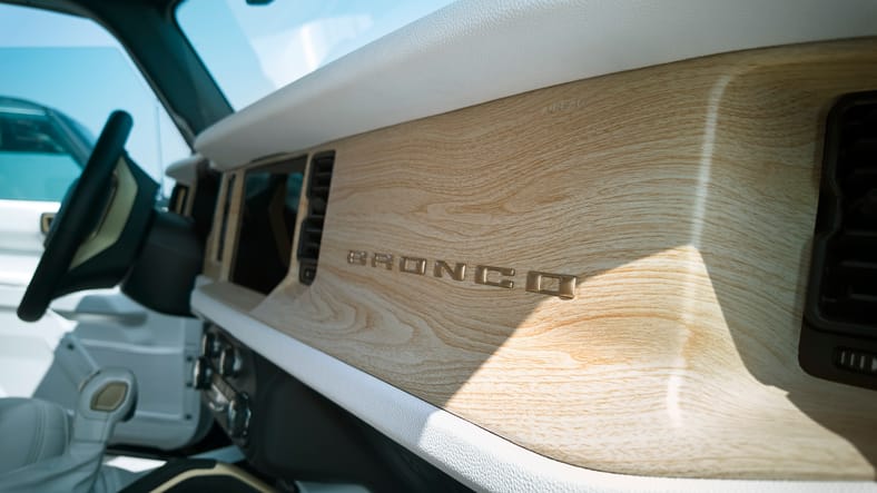 The Interior Of One Of The Alice + Olivia Ford Bronco Collaboration Bronco Models