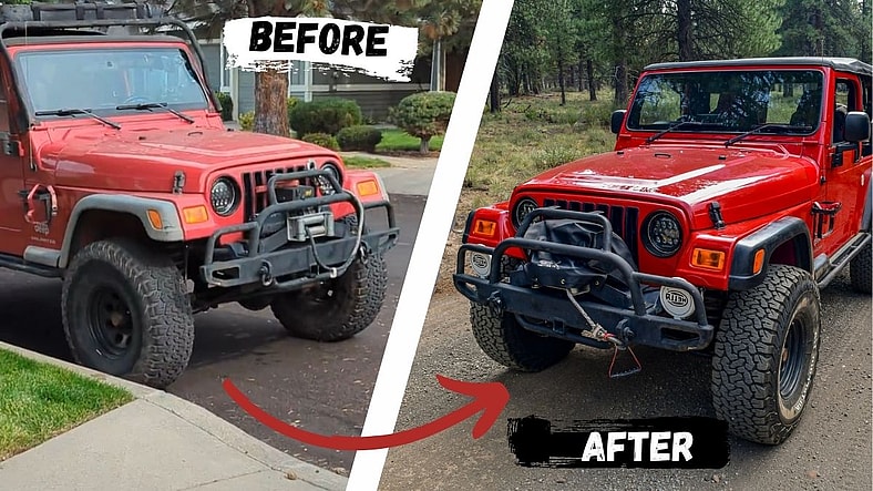 The Front End Of My Jeep Before And After The Trim Was Restored