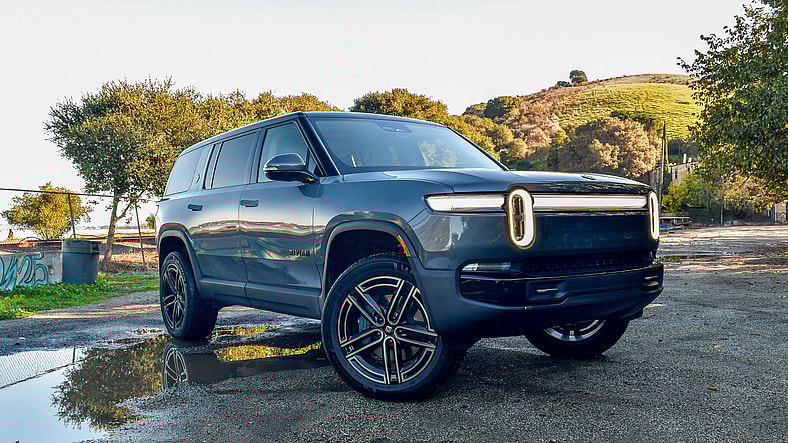 The Front Quarter View Of The 2026 Rivian R1S Quad