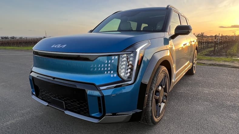 The Front End Of The Kia Ev9 Electric Vehicle