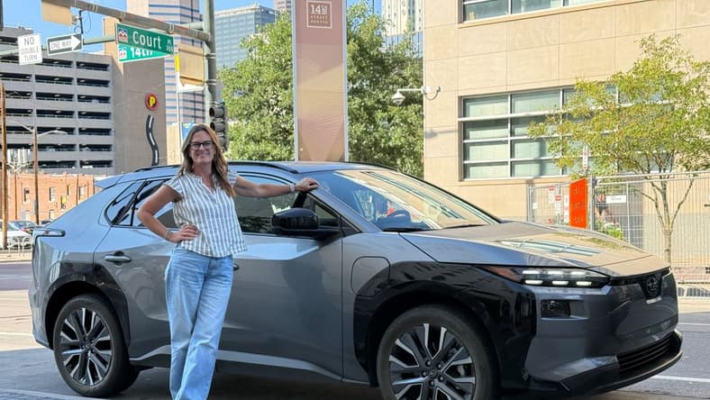 Sara Lacey Standing Next To The 2026 Subaru Solterra