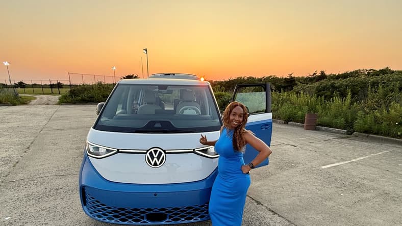 Kim Standing With The 2025 Vw Id. Buzz First Edition