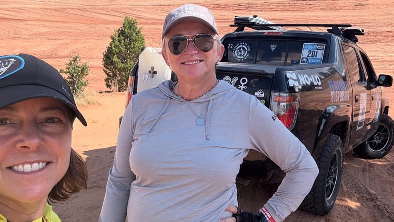 Jill And Her Teammate With The Honda Ridgeline They'Re Using For The Rebelle Rally