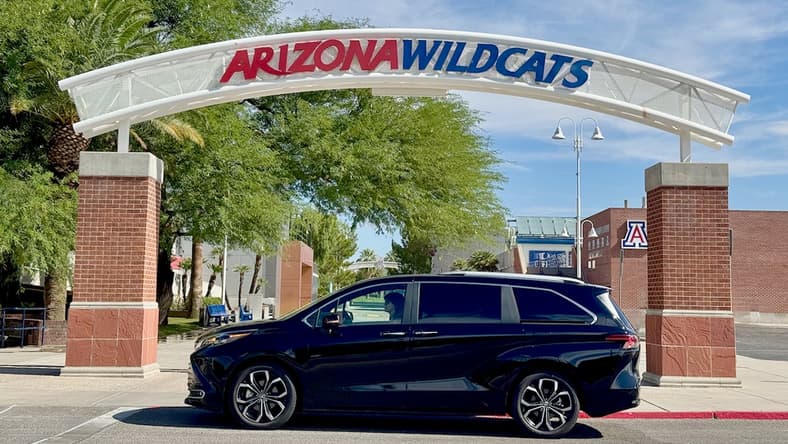 The 2025 Toyota Sienna Platinum Hybrid In Front Of The Arizona State University Campus
