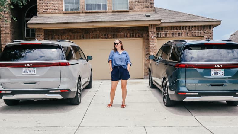 From Tots to Teenagers: Years Later, Our Minivan Still Meets Our Family's Needs 1 Me Standing With Both Of Our Minivans