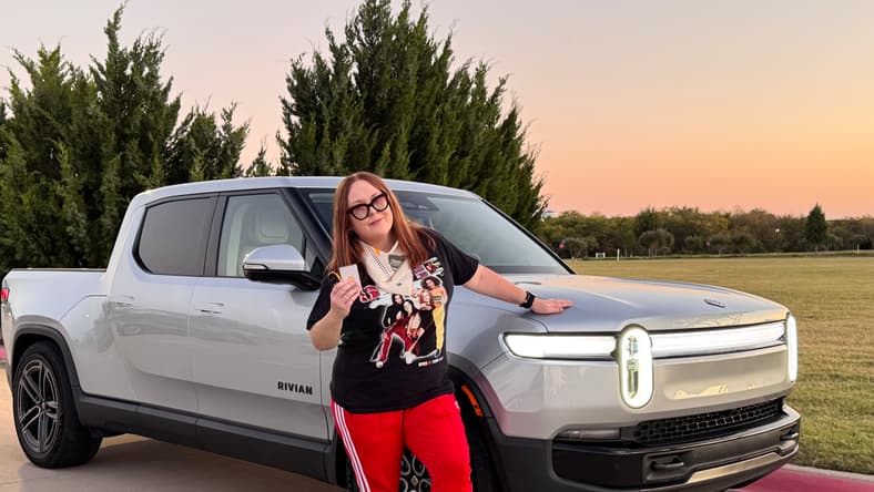Natalie Merola Standing With The 2026 Rivian R1T Quad Motor