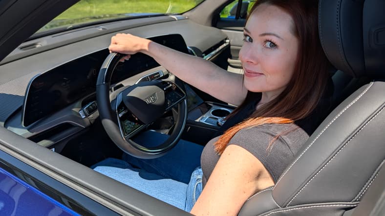 Sitting In The Driver'S Seat Of The 2026 Cadillac Vistiq Electric 3 Row Suv With Ai Built-In