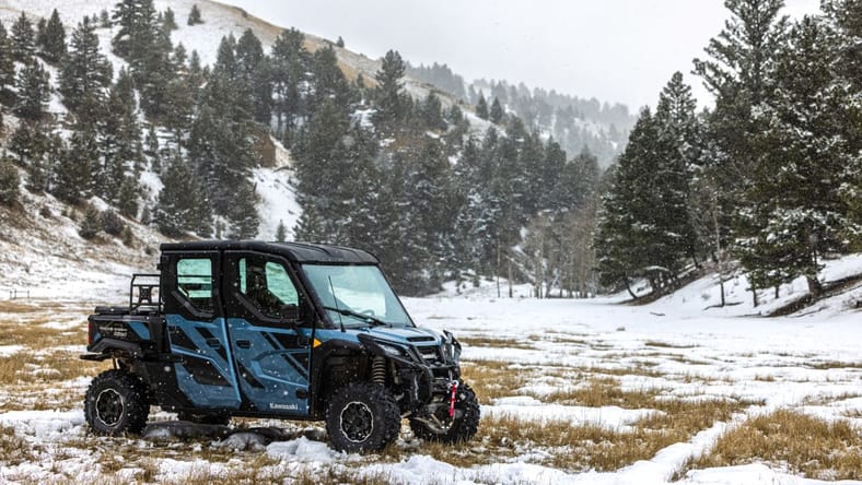 The 2025 Kawasaki Ridge Crew Atv In The Snow