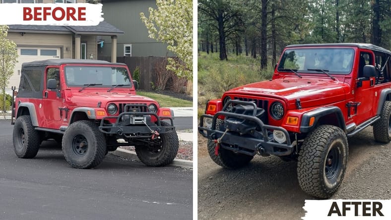 A Before And After Picture Of My Jeep When I Used Meguiar'S Products