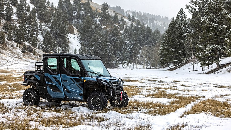 The 2025 Kawasaki Ridge Crew Atv In The Snow