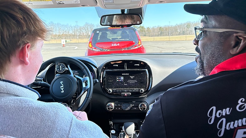 Student And Instructor In Kia Souls At B.r.a.k.e.s. Driving School