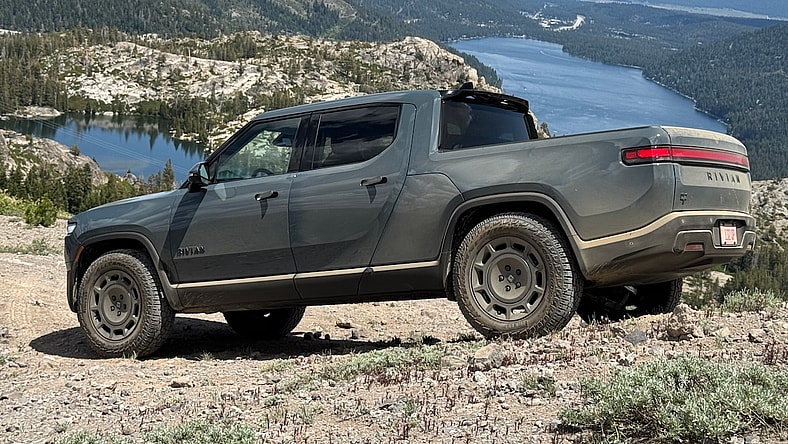 The Rivian R1T Quad At The Top Of The Ski Mountain