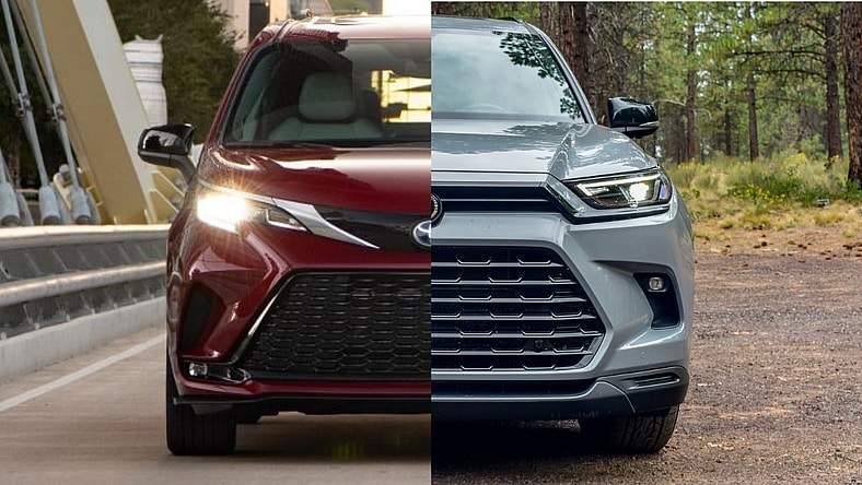 Toyota Grand Highlander vs. Toyota Sienna: How Do These Hybrid 3-Row, 8-Seaters Compare? 3 The Front End Of The 2026 Toyota Sienna And The Toyota Grand Highlander