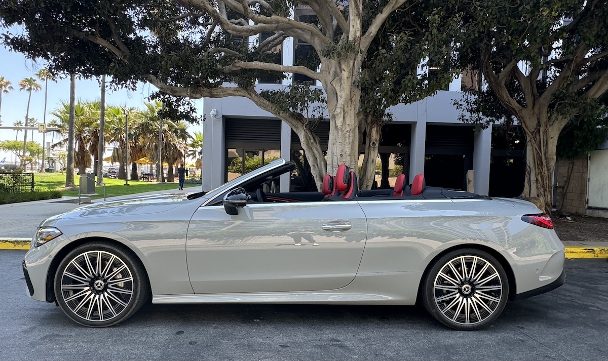 A side view of the Mercedes-Benz CLE with the top down