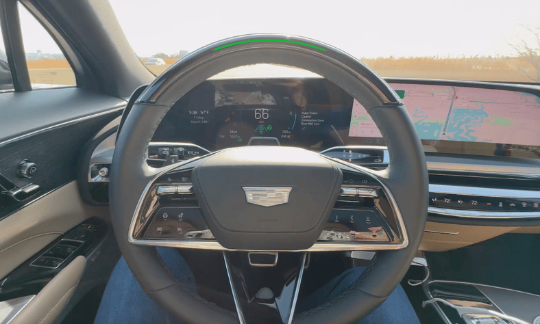 Super Cruise Hands Free Driving In The Cadillac Lyriq Is Notable By The Green Light On The Steering Wheel And On The Driver Display
