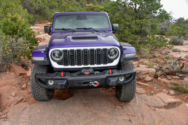 Four-Wheeling a Purple 2026 Jeep Wrangler Rubicon Whitecap in Moab Restored My Lost Confidence 5 The Very Front End Of The 2026 Jeep Wrangler Rubicon Whitecap