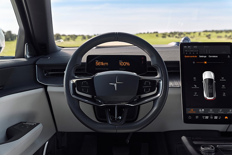 EV Innovation Meets Inclusivity: How the 2025 Polestar 3 Caters to All Drivers 9 The Steering Wheel And Center Screen Of The Polestar 3 From The Perspective Of The Driver