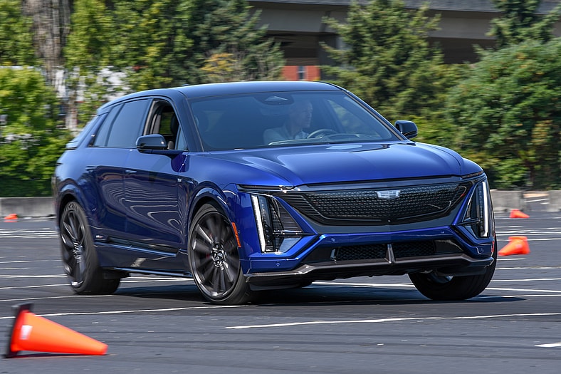 The Front End Of The Cadillac Lyriq-V During An Autocross Section