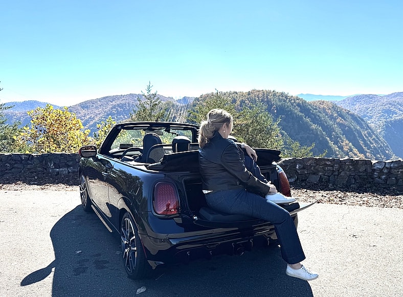 The Mini Cooper Jcw Convertible'S Trunk Gate Offers A Seat To Get The Best View At The Top Of The Tail Of The Dragon