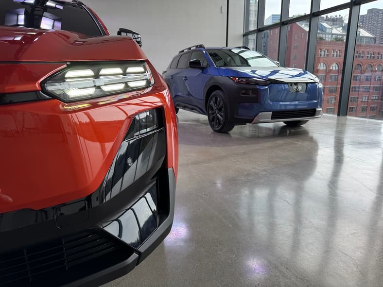 Subaru'S New Design Language Is Seen In The Headlights And Front Face Of The Subaru Uncharted, Left, And The Trailseeker, Right
