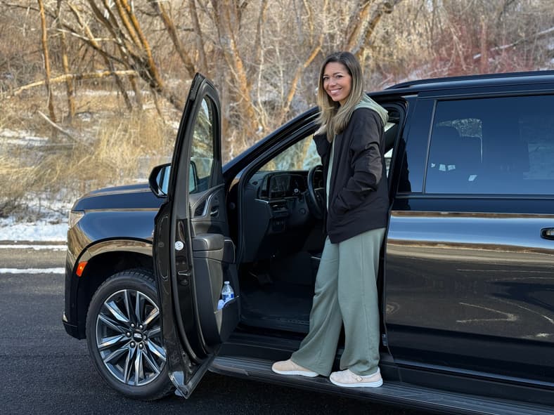 Allison Bell Posing With Her 2021 Cadillac Escalade