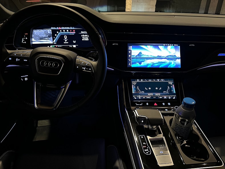 The Interior Of The Audi Q8 At Night