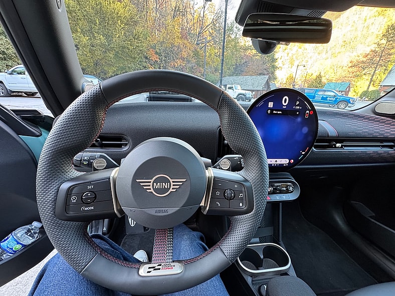 The View From The Driver'S Seat In The Mini Cooper Jcw