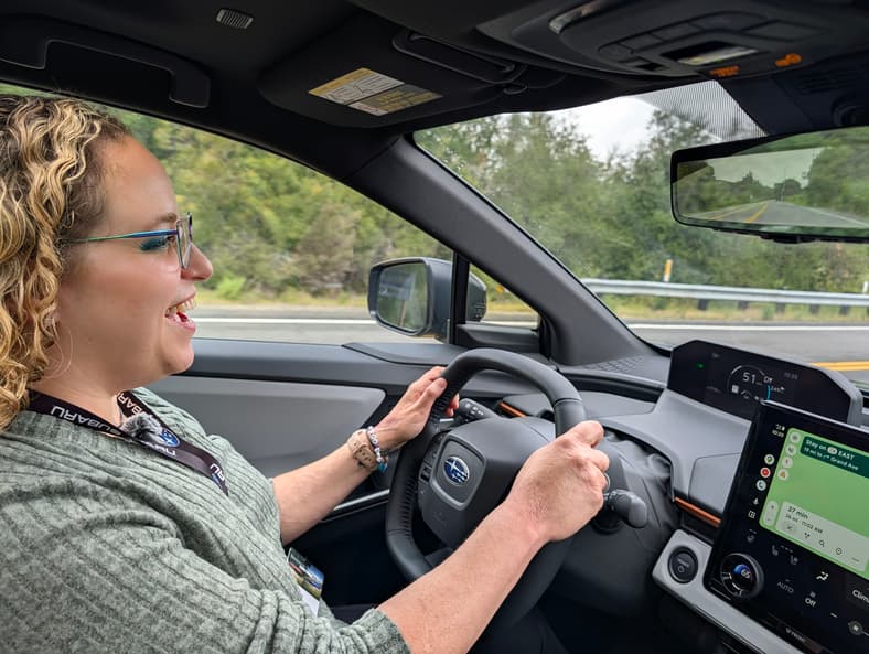 Liv Leigh Smiling While Driving The Subaru Uncharted
