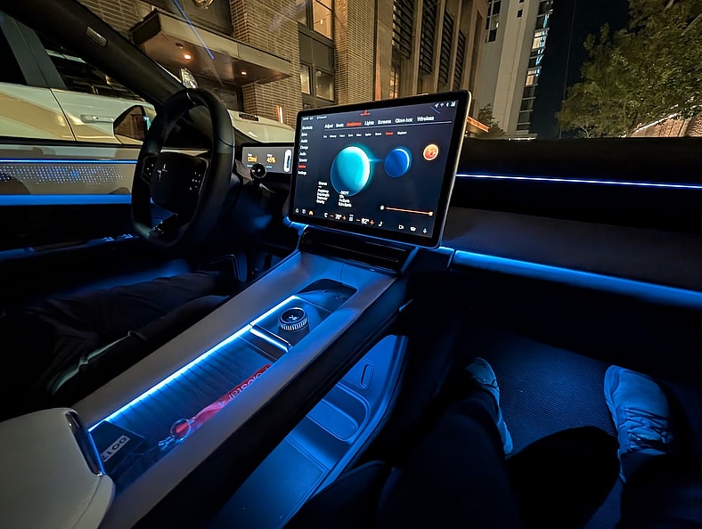 The Interior Of The Polestar 4 At Night And The Planetary-Inspired Ambient Lighting Choices