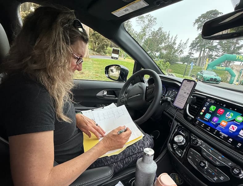 Nena In The Driver'S Seat Of The Chrysler Pacifica Preparing For Navigation Duties