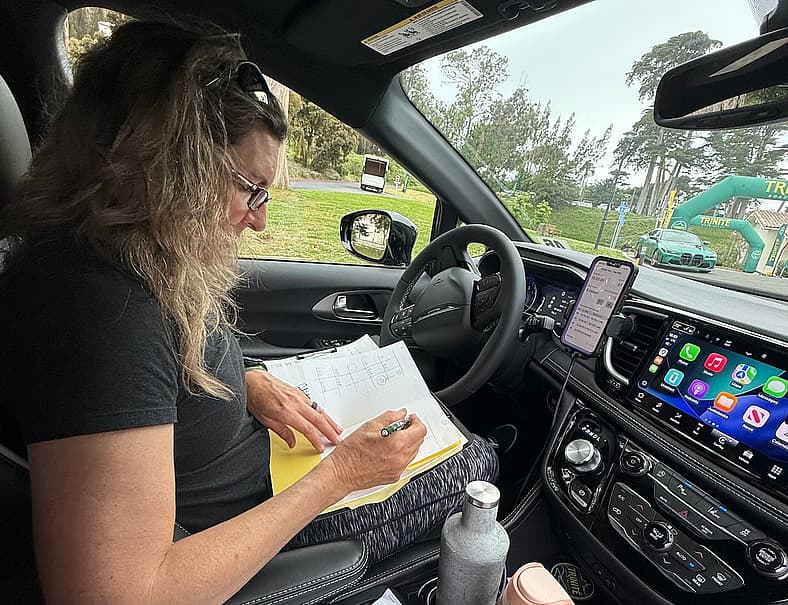 Nena In The Driver'S Seat Of The Chrysler Pacifica Preparing For Navigation Duties