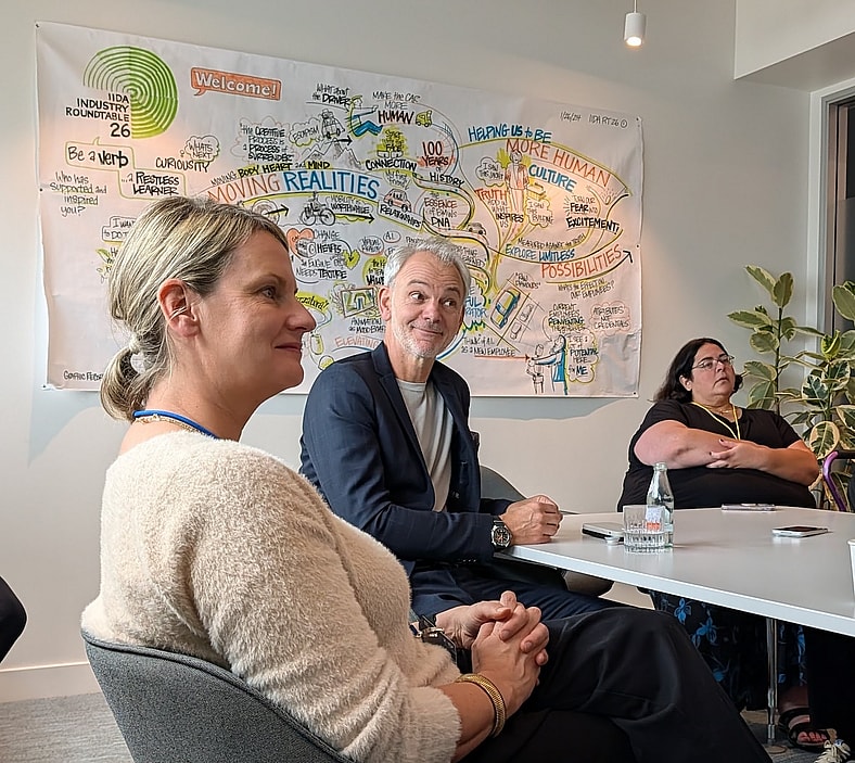 Julia De Bono (Left) And Adrian Van Hooydonk (Center) With The Brainstorm Map At Dreamworks