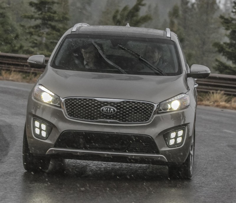 Test driving the Sorento from Lake Tahoe altitudes to the desert in Reno in 60 mph winds and blinding downpours.
