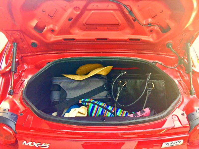 Trunk space in the Mazda MX 5 sports car.