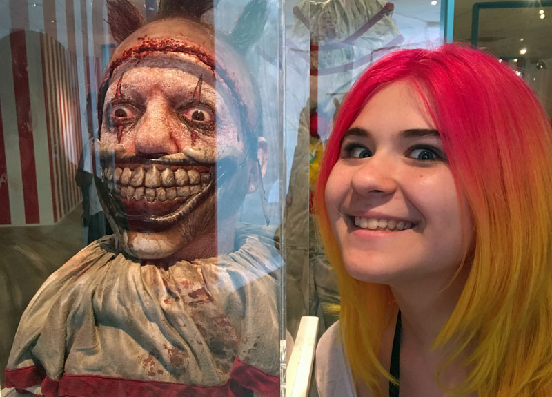 My daughter and "Twisty" from the TV show American Horror Story.