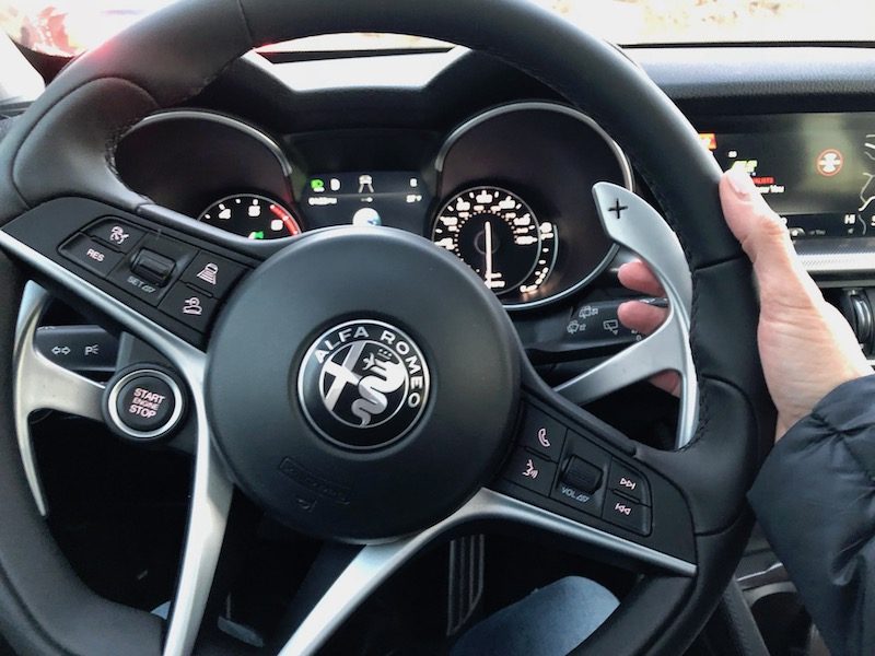 The steering Wheel of the 2018 Alfa Romeo Stelvio has paddle shifters!