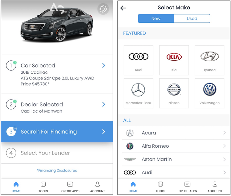 Screenshots of the AutoGravity's Car Financing App