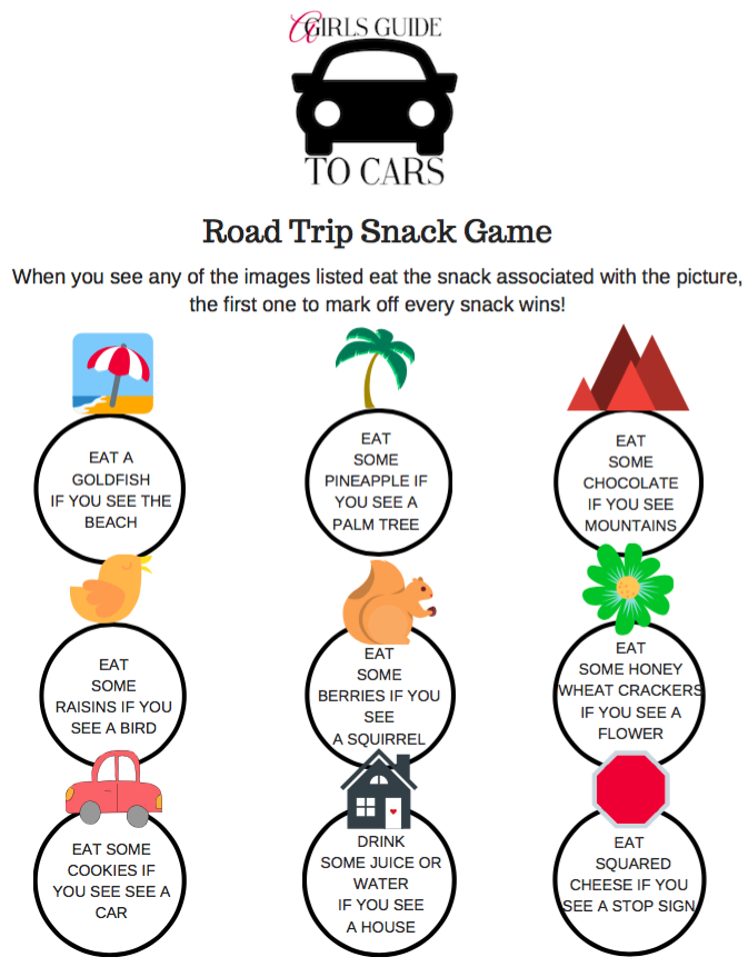 Road Trip Snack Game Printable 