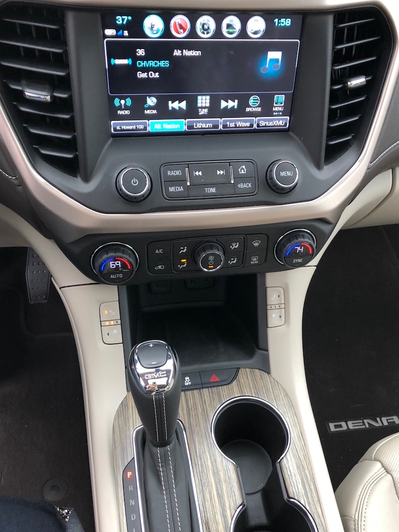 The Acadia's center console 