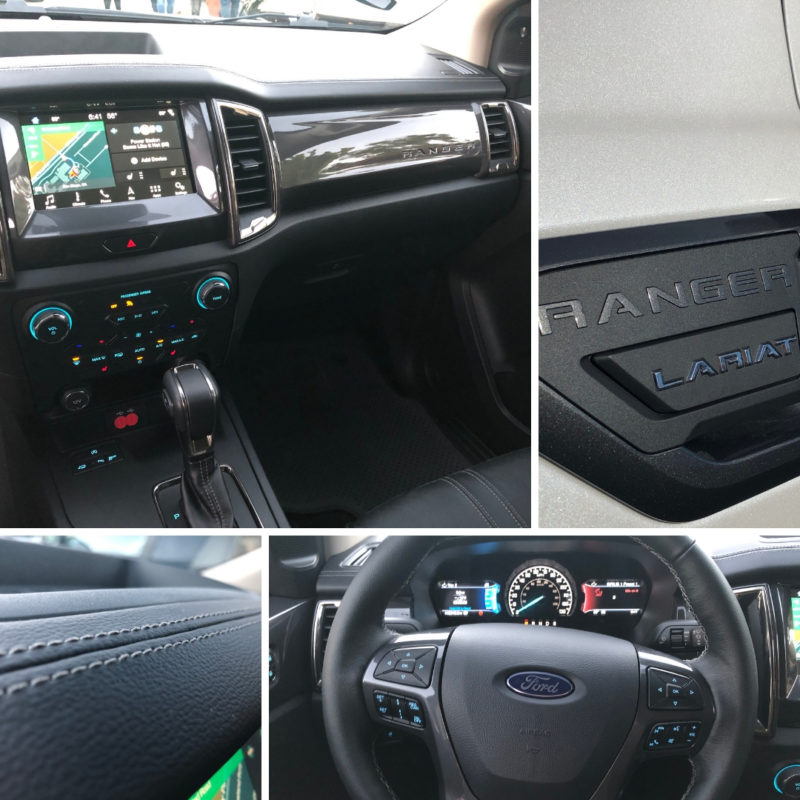 Interior and exterior details of the 2019 Ford Ranger Lariat.