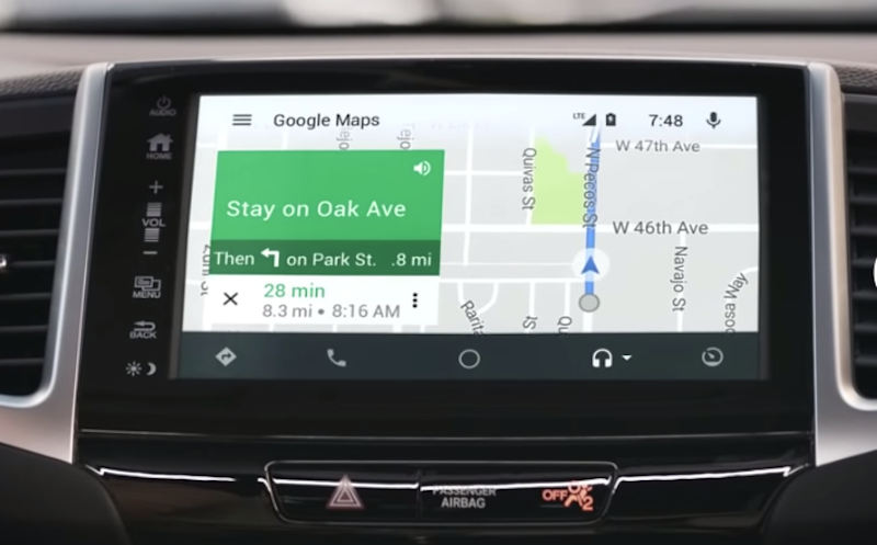 Directions from Google Maps displayed on the screen using Android Auto