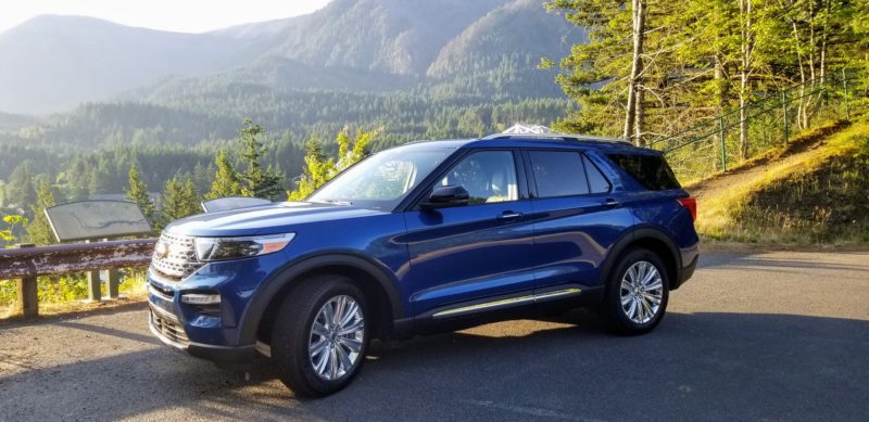 Blue Ford Explorer in national forest