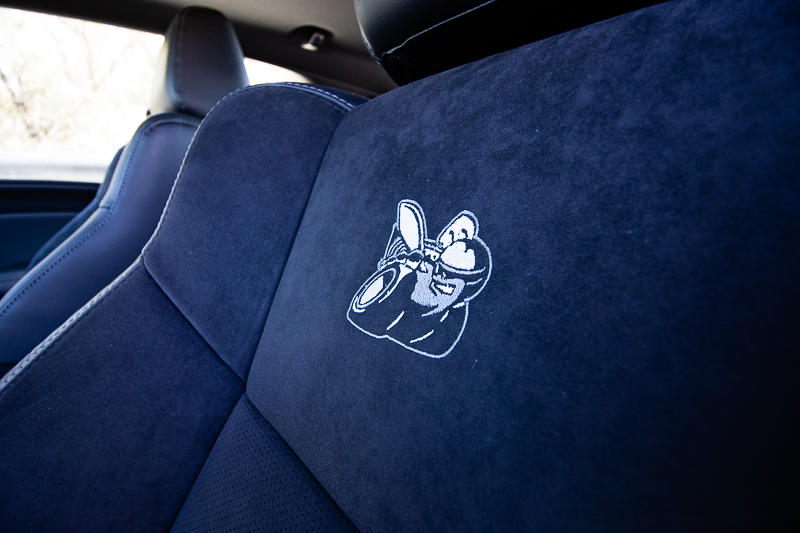 The super bee makes an appearance on the Alcantara seats. 
