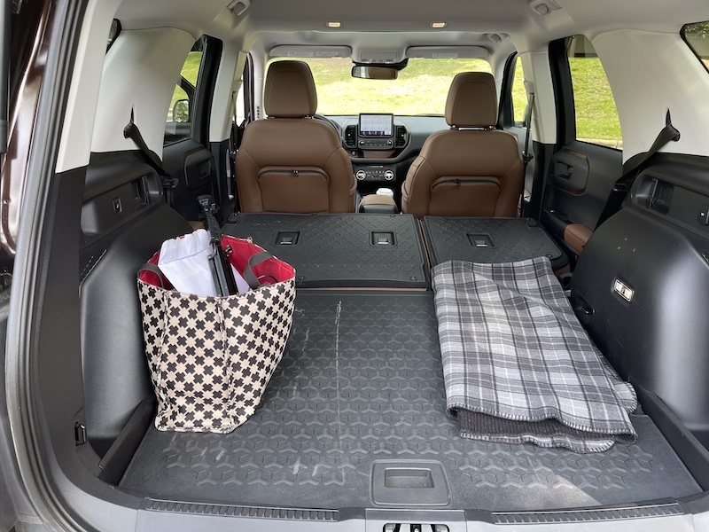 The cargo area is large, and even larger with the center seats folded in the Ford Bronco Sport