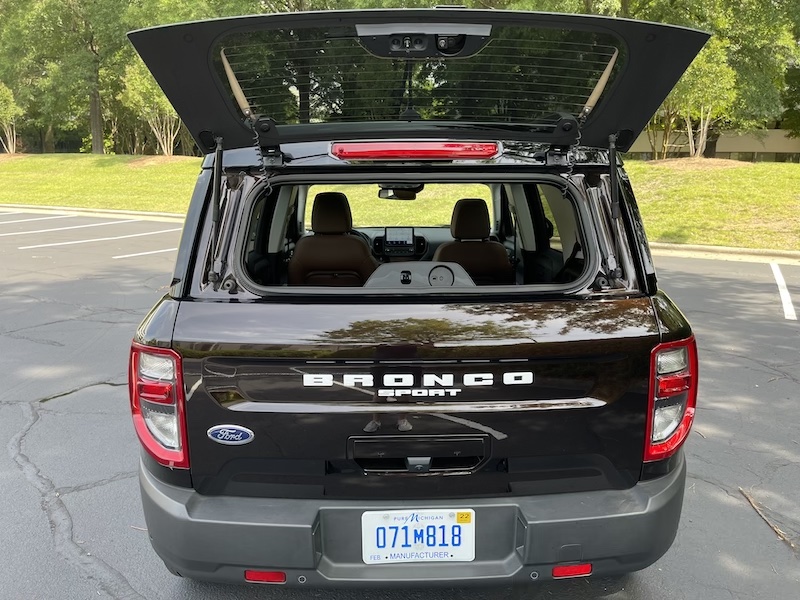 The rear window glass opens independently of the lift gate in the Ford Bronco Sport
