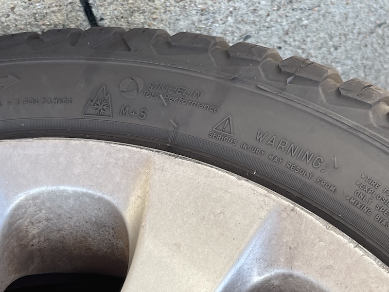 The mountain and snowflake icon on the side of the tire means it's rated for winter weather copy