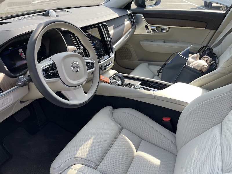 The interior in Blonde Nappa (seen here in the V90 wagon) is an option in the mid-level Inscription trim of the 2022 Volvo XC60