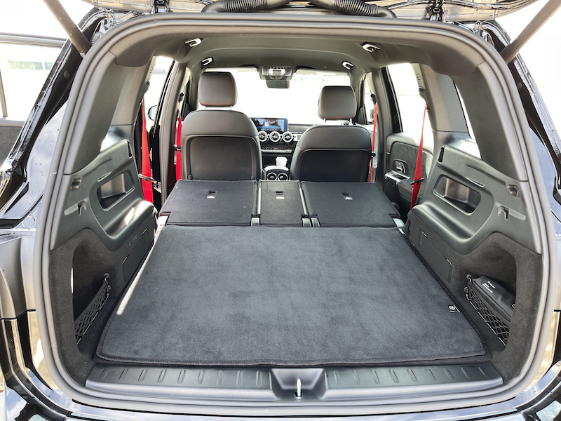 The rear of the Mercedes Benz AMG GLB 35 with all the seats folded
