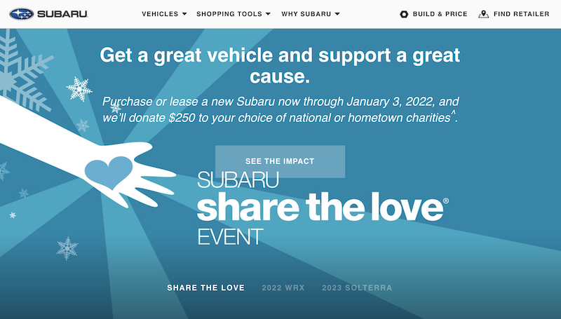 Subaru continues to Share The Love new car lease and finance deals
