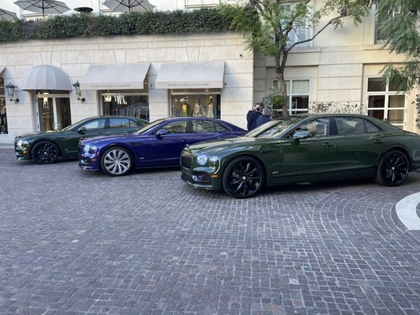 Bentley Flying Spur Hybrids Outside the Hotel. Photo: Jaclyn Trop